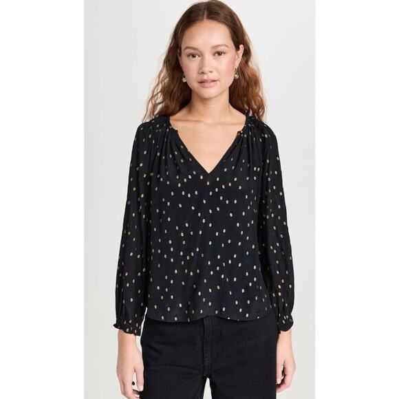 Velvet By Graham & Spencer Krista Black & Gold Metallic Dot Blouse - Picture 3 of 9